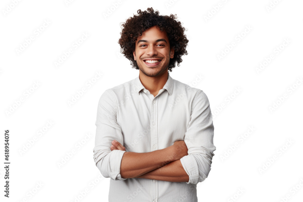 Happy person in front of a white background ai generated Happy person in front of a white background ai generated