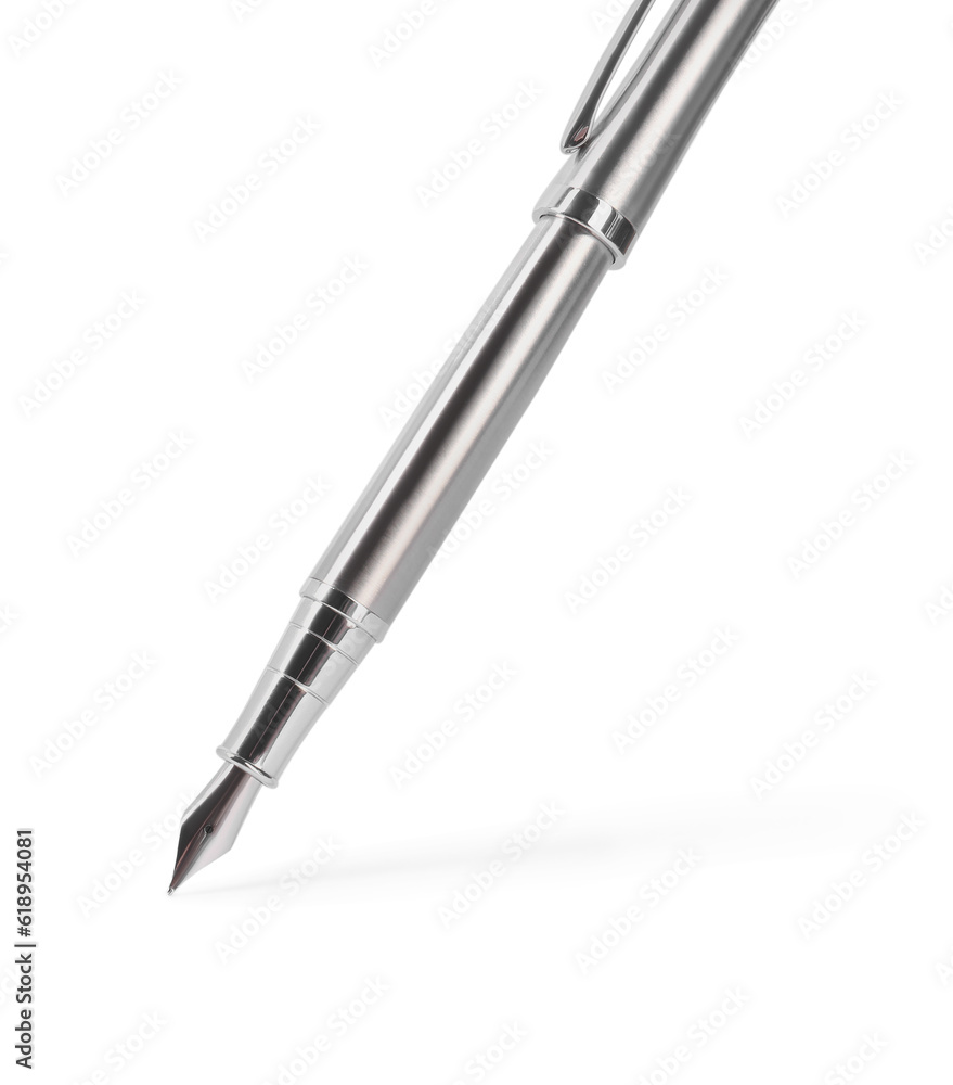 Stylish silver fountain pen isolated on white Stylish silver fountain pen isolated on white