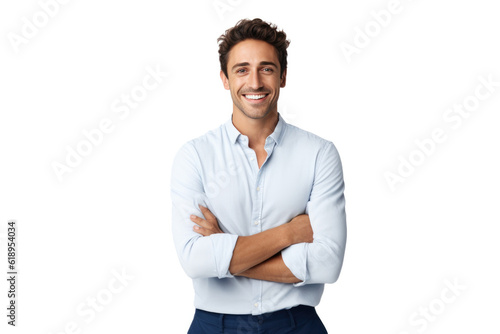 Happy person in front of a white background ai generated