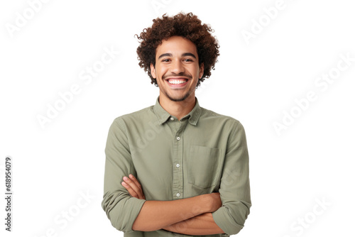 Happy person in front of a white background ai generated