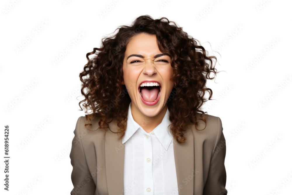 Happy person in front of a white background ai generated