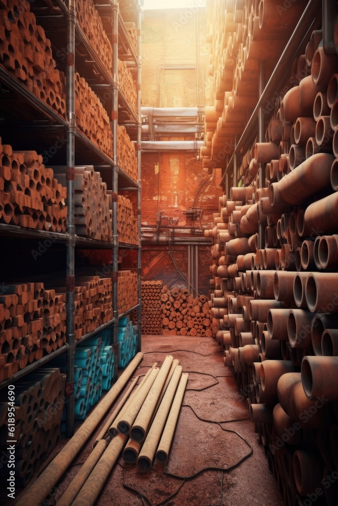 rows of construction materials, like bricks and pipes, created with generative ai rows of construction materials, like bricks and pipes, created with generative ai