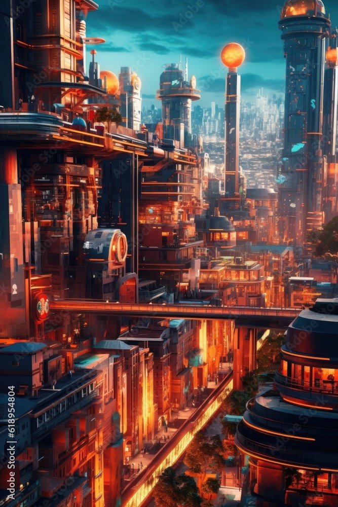 3d render of a futuristic city powered by data technology, created with generative ai