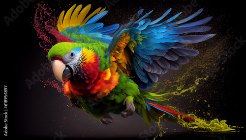 Creative Idea splash of color becoming a parrot, Created with AI © SardarMuhammad