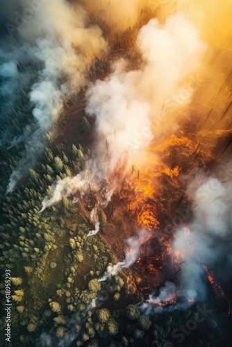 aerial view of a fire ravaging a landscape  created with generative ai