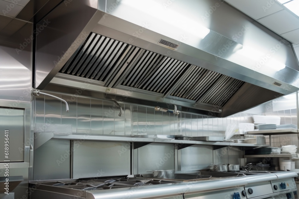 ventilation system in a kitchen, with hood and vents above the stove, created with generative ai ventilation system in a kitchen, with hood and vents above the stove, created with generative ai