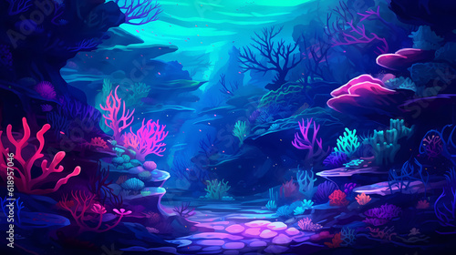 Hand-drawn cartoon beautiful underwater coral world illustration
