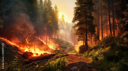 fire in the forest HD 8K wallpaper Stock Photographic Image