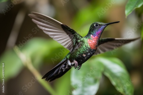 hummingbird fluttering and hovering in mid-air, testing its wings, created with generative ai