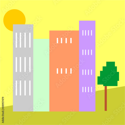 green city skyline building with matte color vector