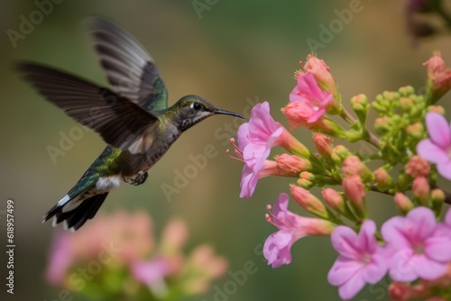 hummingbird in flight, hovering over flower, created with generative ai © Alfazet Chronicles