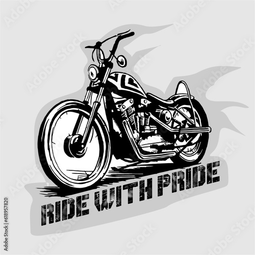 motorcycle chopper ride with pride logo brand vector