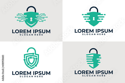 set of technology security logo vector template