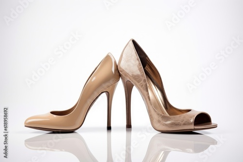 elegant pair of high heels set against simple white background, created with generative ai