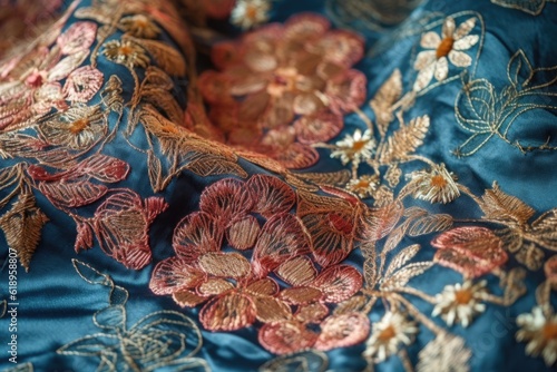 close-up of fine silk fabric with intricate patterns and textures, created with generative ai