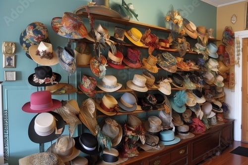 with a selection of hats on display, each with their own unique style and personality, created with generative ai