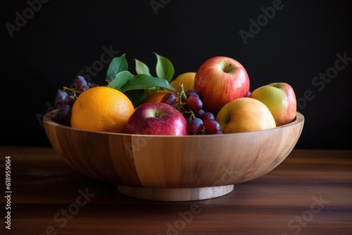 simple fruit arrangement in wooden bowl  created with generative ai