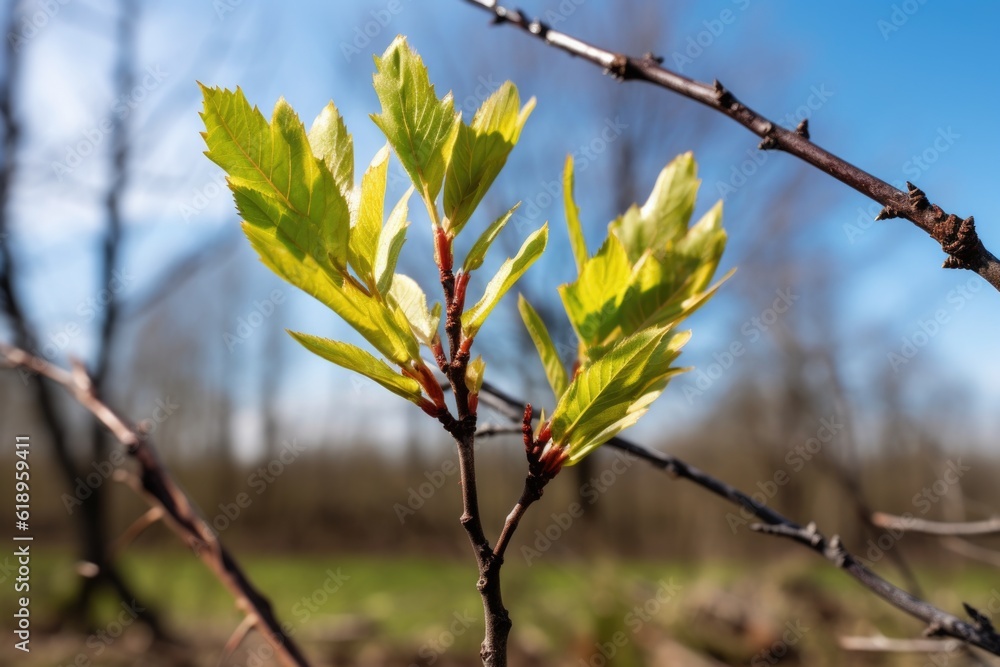 sprouting tree with buds and new leaves in springtime, created with generative ai sprouting tree with buds and new leaves in springtime, created with generative ai