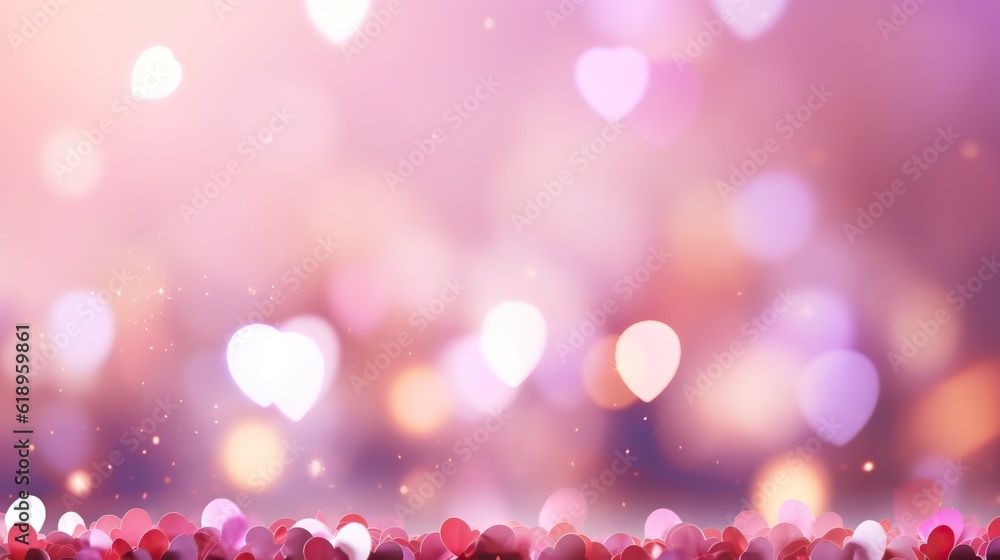 background with bokeh.Sweet, hearts with pink background . bokeh ligth and diamond dust. Valentine concept background GenerativeAI	