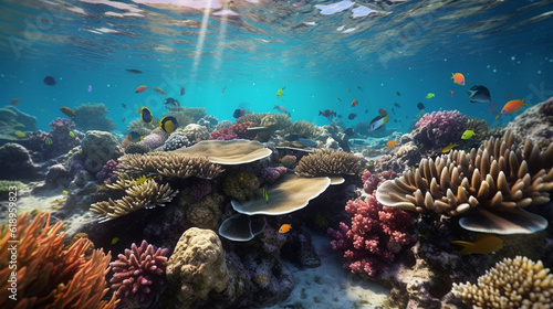 coral reef and fish HD 8K wallpaper Stock Photographic Image