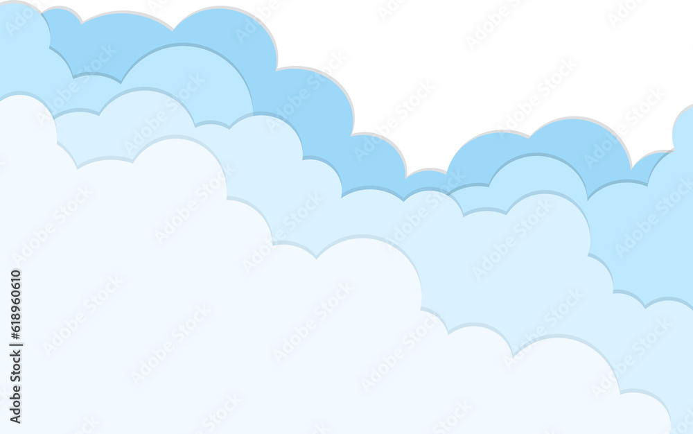 Paper cut style blue cloud illustration on transparent background