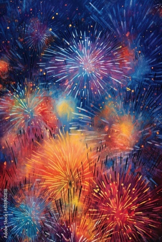 close-up of colorful fireworks in night sky, created with generative ai