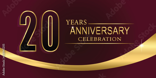 20th Year anniversary celebration background. Golden lettering and a gold ribbon on dark background,vector design for celebration, invitation card, and greeting card.