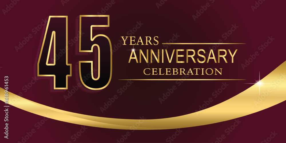 Obraz premium 43th Year anniversary celebration background. Golden lettering and a gold ribbon on dark background,vector design for celebration, invitation card, and greeting card.