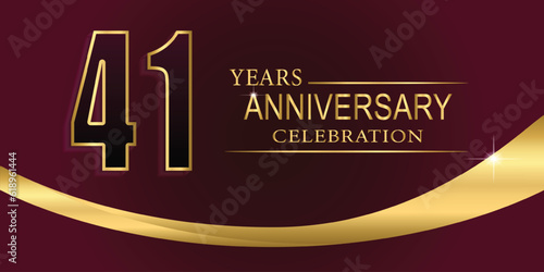 41th Year anniversary celebration background. Golden lettering and a gold ribbon on dark background,vector design for celebration, invitation card, and greeting card.