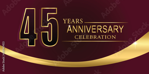 43th Year anniversary celebration background. Golden lettering and a gold ribbon on dark background,vector design for celebration, invitation card, and greeting card.