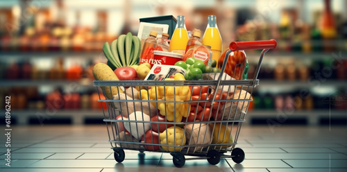 shop supermarket store grocery delivery retail shopping market food basket. Generative AI. © VICHIZH