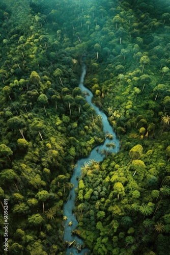 aerial view of lush green forests and meandering rivers, created with generative ai © Alfazet Chronicles