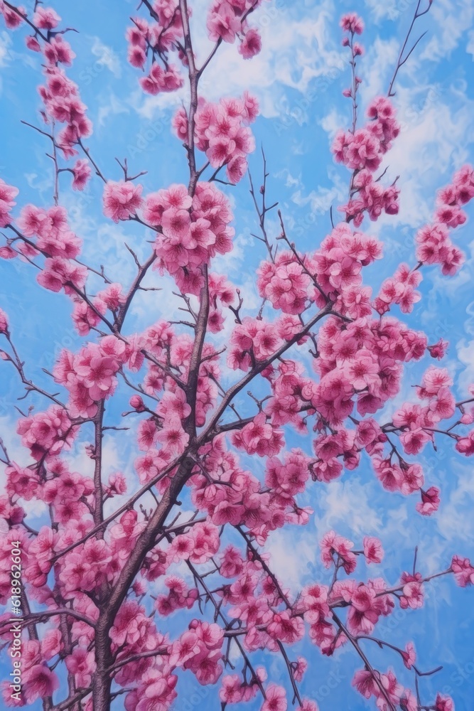 blooming cherry blossom branches against sky, created with generative ai