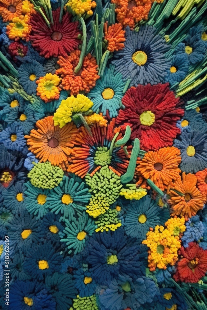Fototapeta premium abstract patterns of flower fields from above, created with generative ai