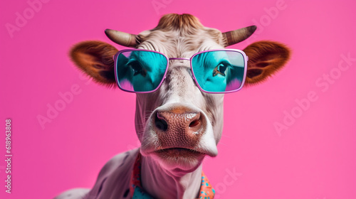 Generative AI, Cool Cow: Fashionable Bovine in Stylish Shades