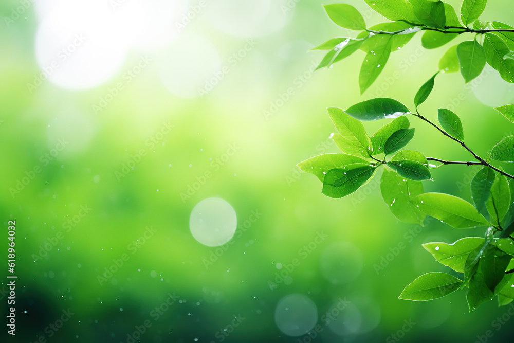 Green leaves in nature with an empty backdrop, Green background, Environment concept. Illustration, Generative AI. Green leaves in nature with an empty backdrop, Green background, Environment concept. Illustration, Generative AI.