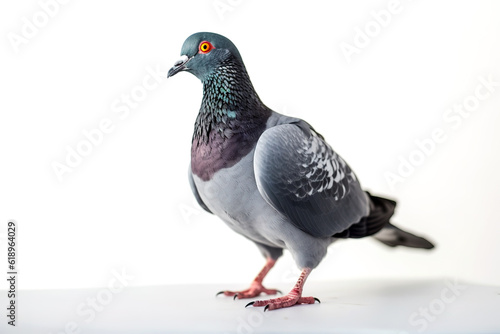 Image of pigeon standing on white background. Wildlife Animals. Illustration. Generative AI.