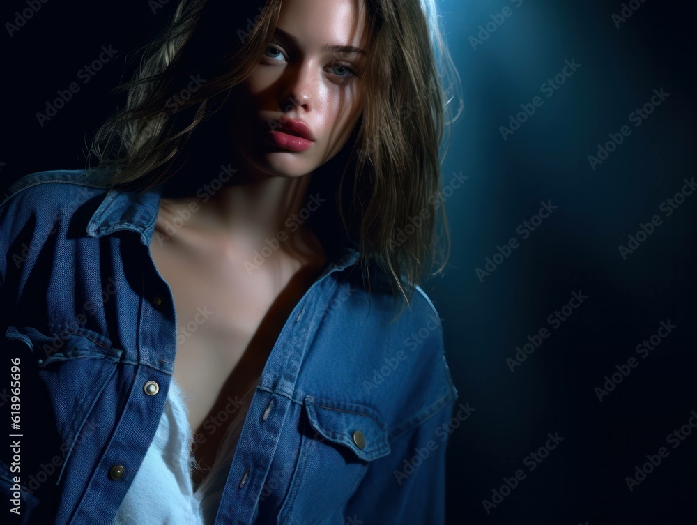 90s style portrait of beautiful female woman in denim for jeans brand advertising or nineties model magazine, generative ai 90s style portrait of beautiful female woman in denim for jeans brand advertising or nineties model magazine, generative ai