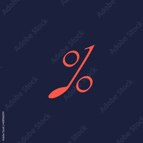 An illustration of the symbol "%" in the shape of a musical note melody used for branding, brand identity, logo design, vector, business, and company.