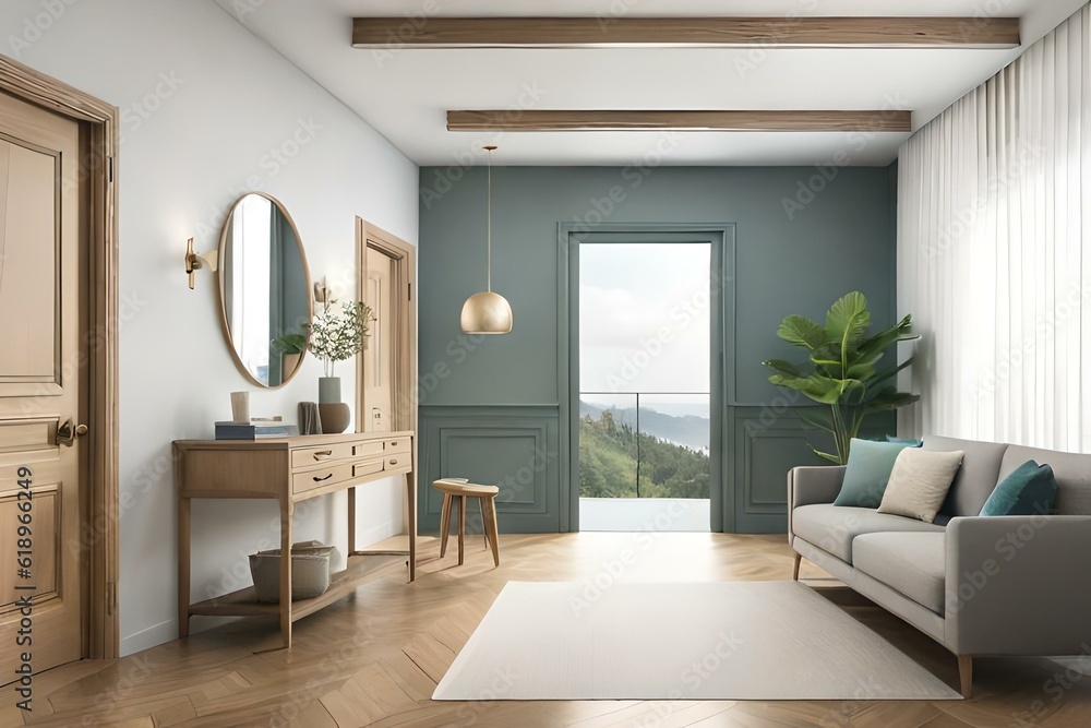 A beautiful canvas frame 3D mockup in modern living room, bed room, kitchen, bathroom interior, Created with AI A beautiful canvas frame 3D mockup in modern living room, bed room, kitchen, bathroom interior, Created with AI