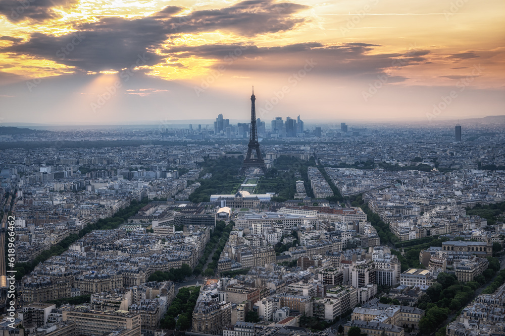 Paris City Panoramic View with Eiffel Tower