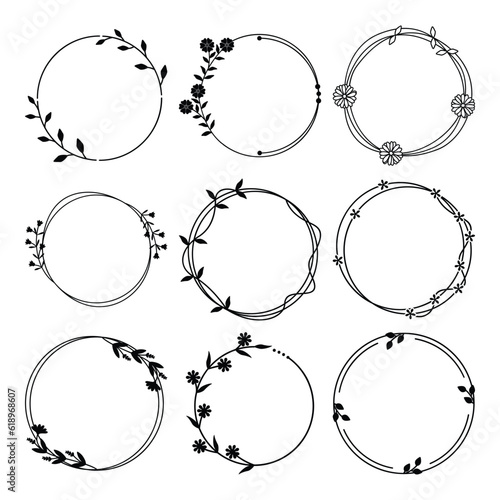 Fototapet Set of circle frame with flowers