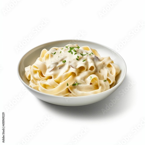 Bowl of Fettucini Alfredo Isolated on White Background Pasta Food Illustration