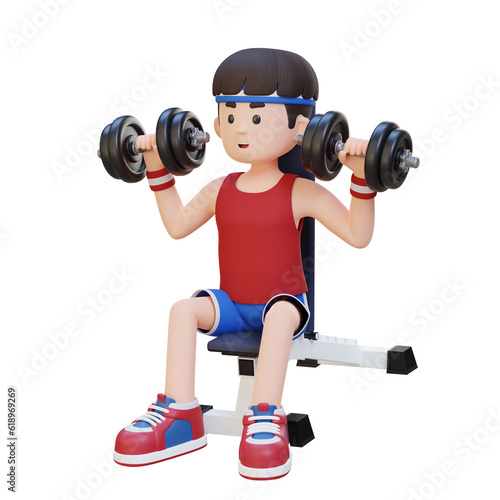 3D Sportsman Character Sculpting Strong Shoulders with Dumbbell Shoulder Bench Press © Novian