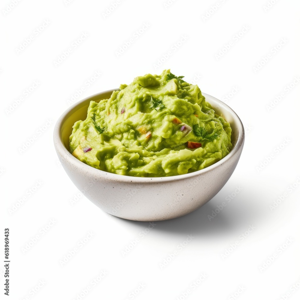 Guacamole Dip Bowl Isolated on White Background Food Illustration Guacamole Dip Bowl Isolated on White Background Food Illustration