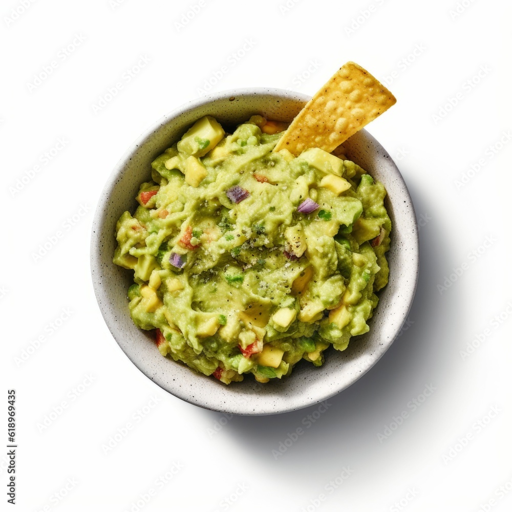 Guacamole Dip with Chip Isolated on White Background Food Illustration