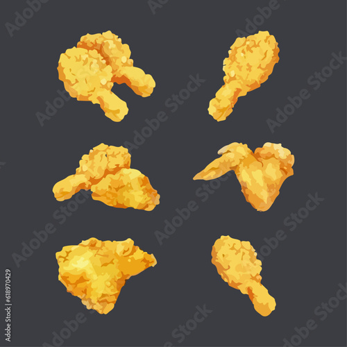Crispy fried chicken pieces vector illustration