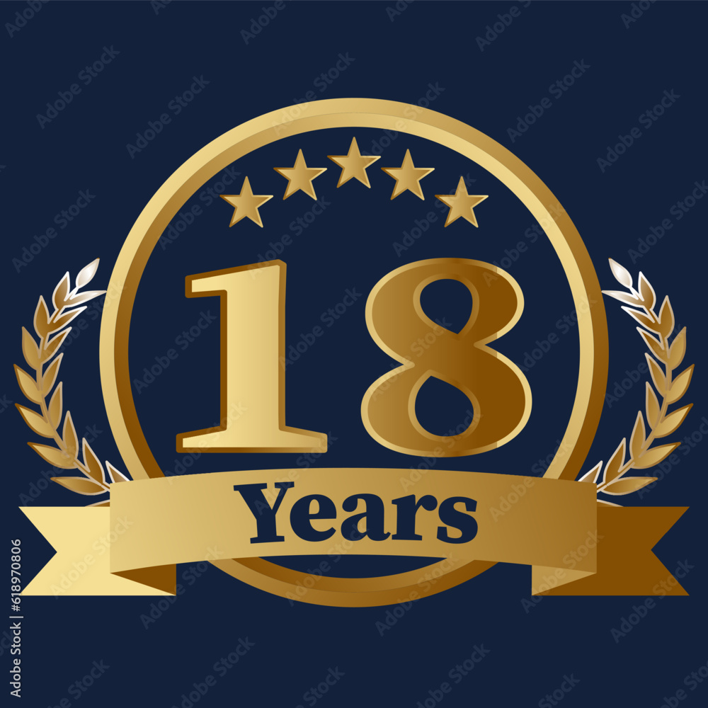 18 Years Anniversary on gold with stars and laurels 18 Years Anniversary on gold with stars and laurels