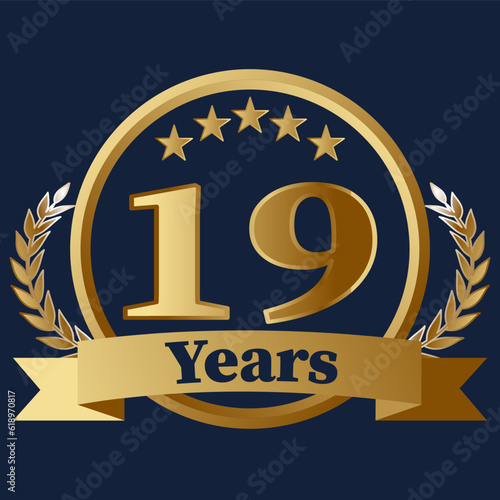 19 Years Anniversary on gold with stars and laurels