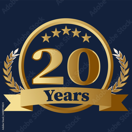 20 Years Anniversary on gold with stars and laurels